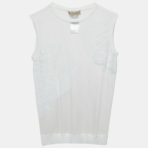 Emilio Pucci Tops - Emilio Pucci White Embroidered Mesh Sleeveless Top M